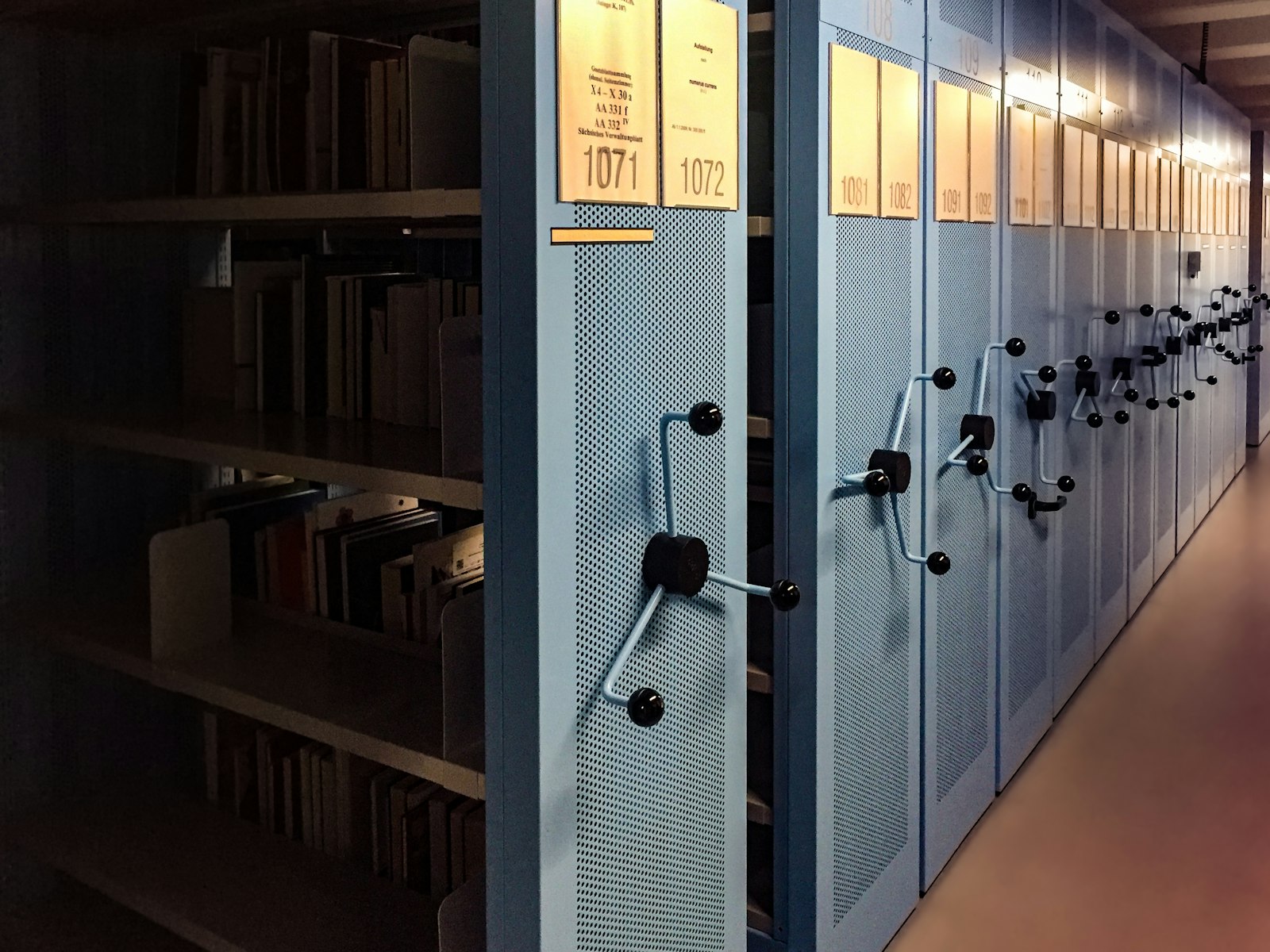 Estantes de arquivo institucional bem organizadas